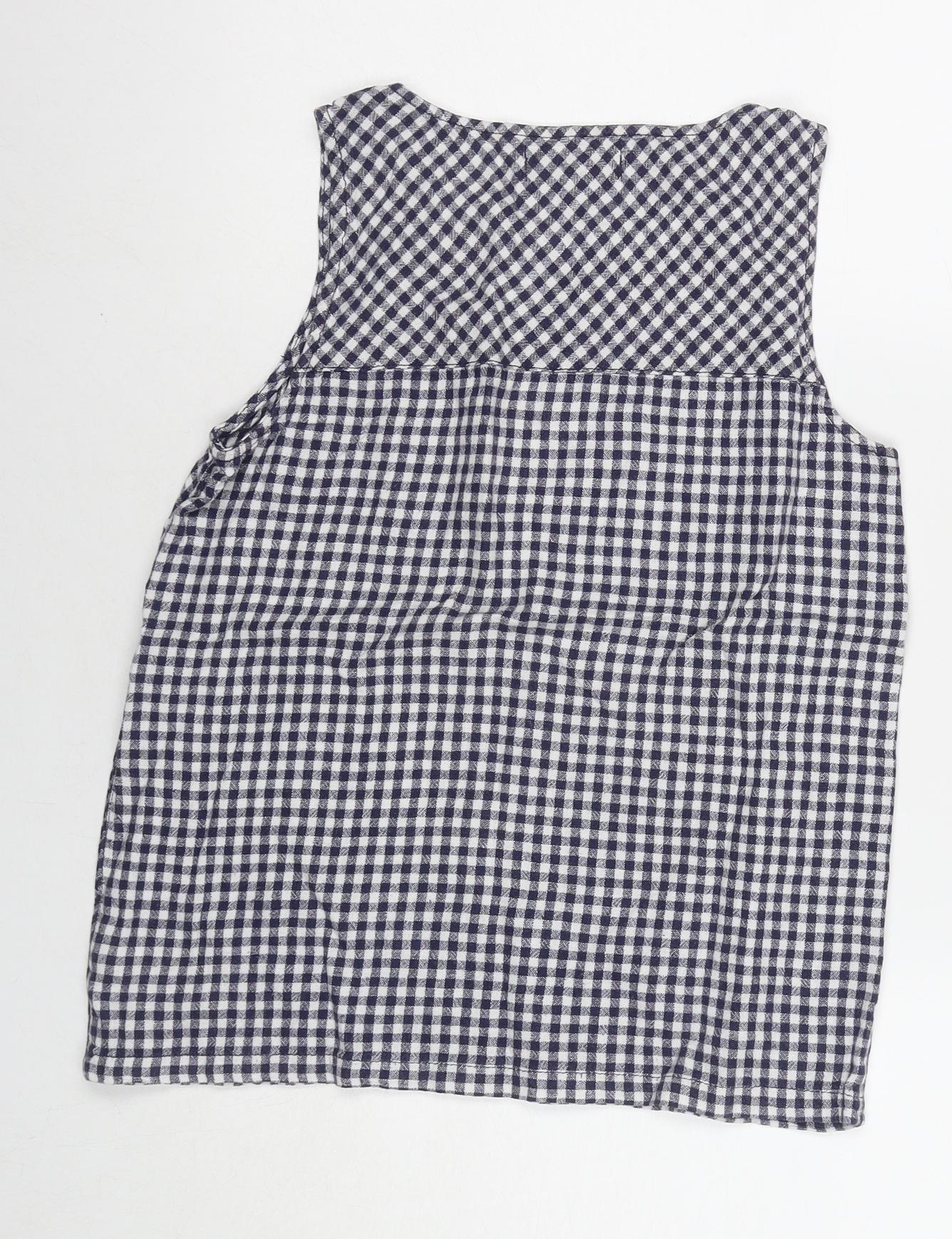 NEXT Womens Blue Check Linen Basic Tank Size 10 Round Neck