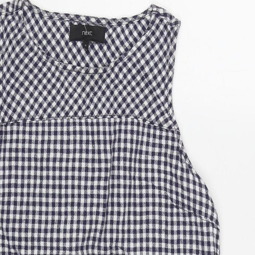 NEXT Womens Blue Check Linen Basic Tank Size 10 Round Neck