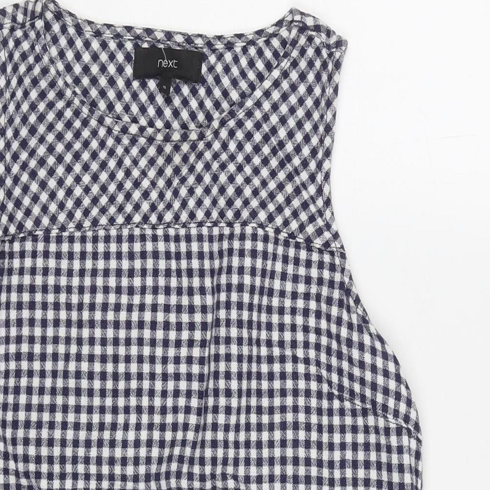 NEXT Womens Blue Check Linen Basic Tank Size 10 Round Neck