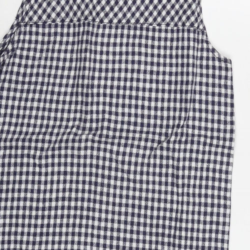 NEXT Womens Blue Check Linen Basic Tank Size 10 Round Neck
