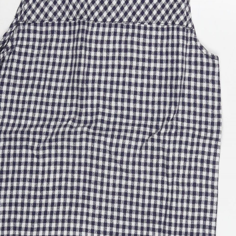 NEXT Womens Blue Check Linen Basic Tank Size 10 Round Neck