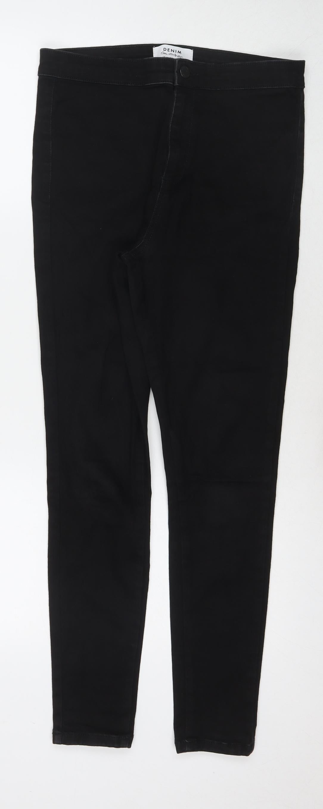 Miss Selfridge Womens Black Cotton Skinny Jeans Size 12 L27 in Regular Zip