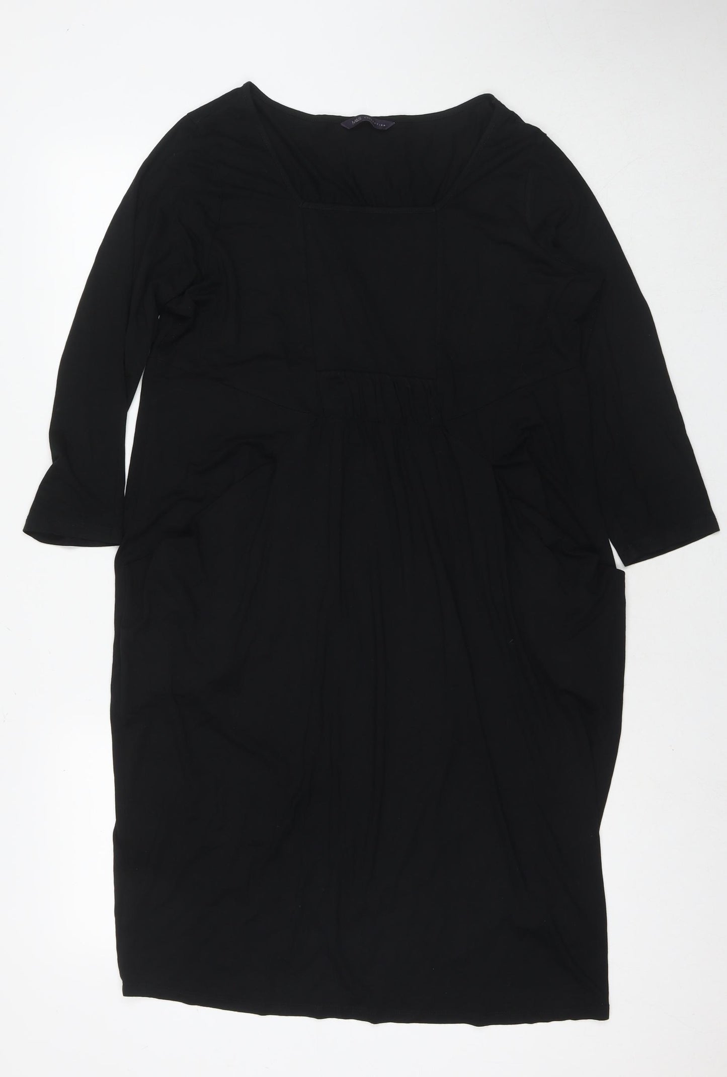 Marks and Spencer Womens Black Viscose A-Line Size 16 V-Neck Pullover