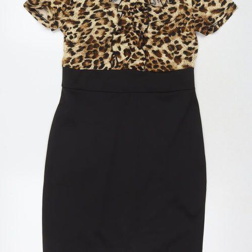 Rorox Womens Multicoloured Animal Print Polyester A-Line Size M Round Neck Zip - Leopard Print