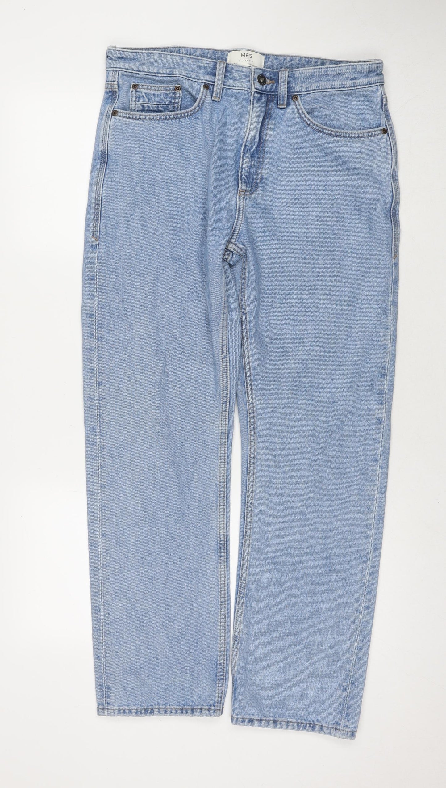 Marks and Spencer Mens Blue Cotton Straight Jeans Size 32 in L31 in Relaxed Zip