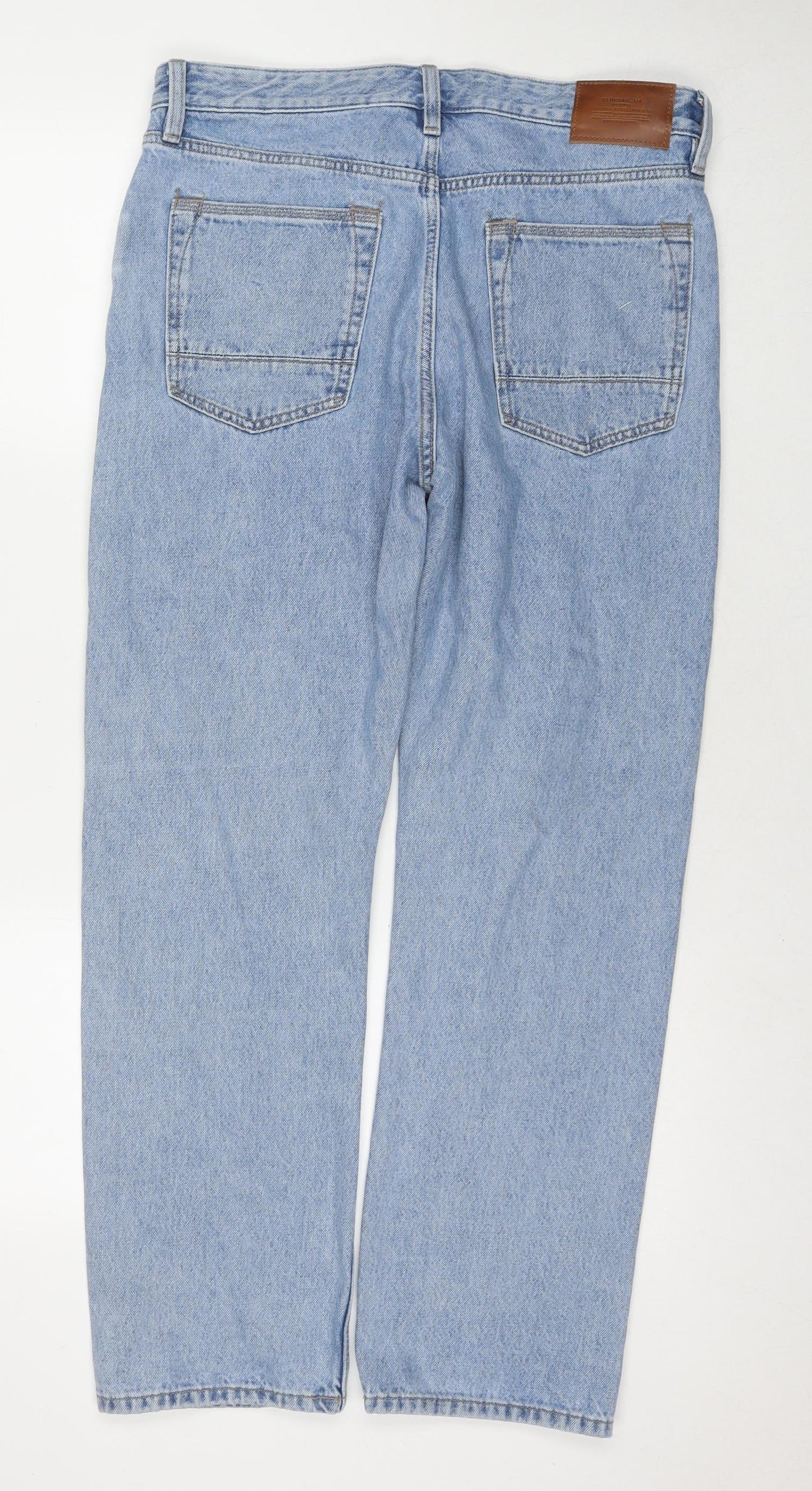 Marks and Spencer Mens Blue Cotton Straight Jeans Size 32 in L31 in Relaxed Zip