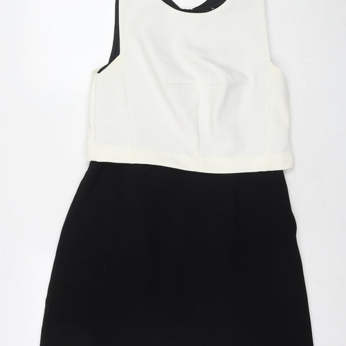 NEXT Womens Black Colourblock Polyester A-Line Size 14 Round Neck Zip