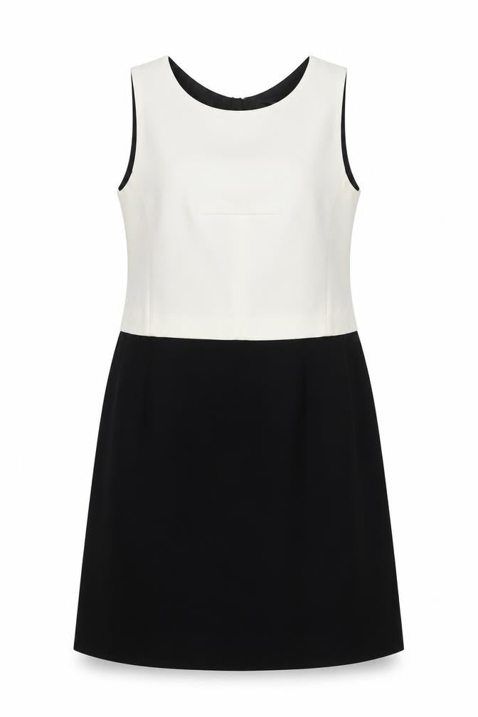 Front view of Next women’s black colourblock polyester a-line, size UK 14, round neck zip