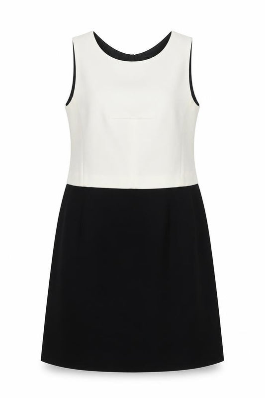 Front view of Next women’s black colourblock polyester a-line, size UK 14, round neck zip