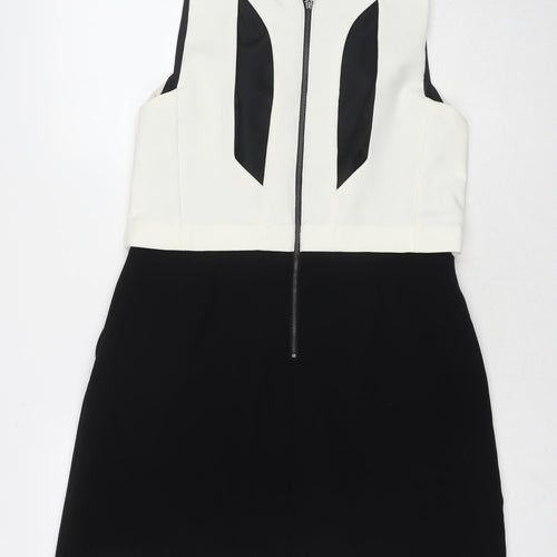 NEXT Womens Black Colourblock Polyester A-Line Size 14 Round Neck Zip
