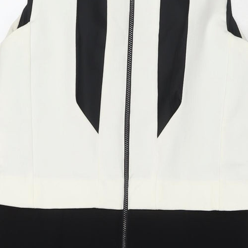 NEXT Womens Black Colourblock Polyester A-Line Size 14 Round Neck Zip