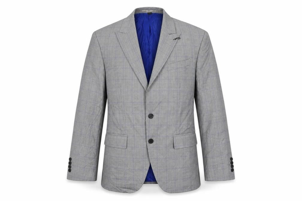 Front view of Marks & Spencer men’s grey polyester jacket suit jacket, size 40, regular