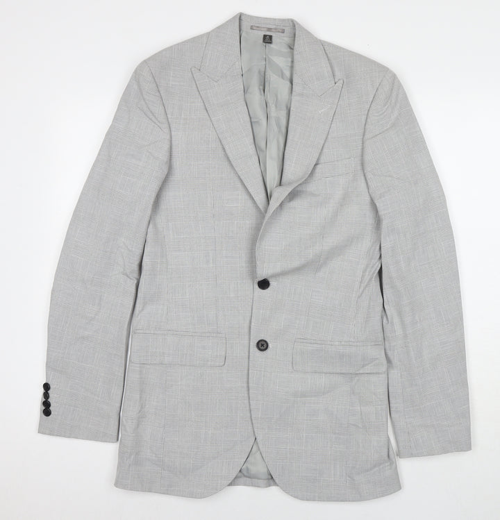 Marks and Spencer Mens Grey Check Polyester Jacket Suit Jacket Size 34 Regular
