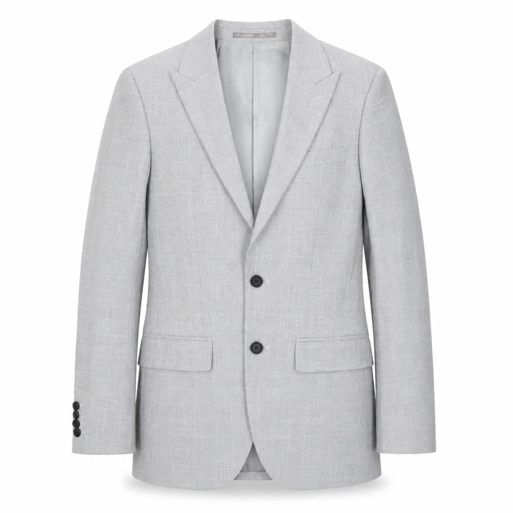 Front view of Marks & Spencer men’s grey check polyester jacket suit jacket, size 34, regular