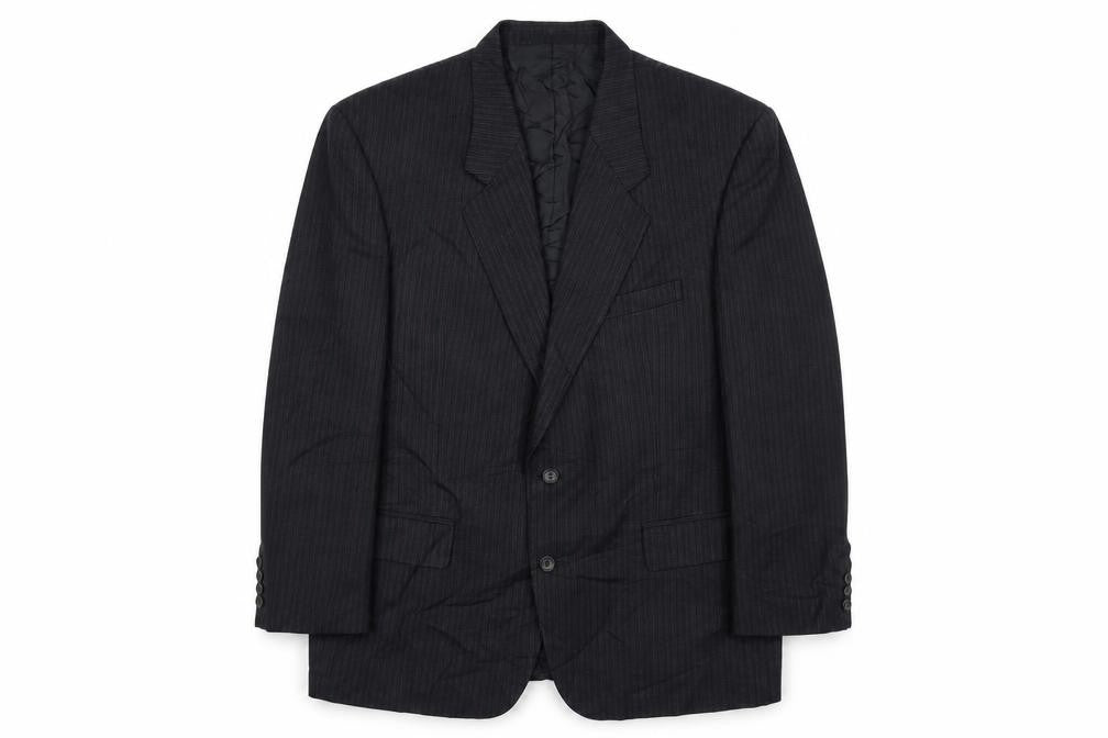 Front view of The Label men’s grey striped wool jacket suit jacket, size 44, regular