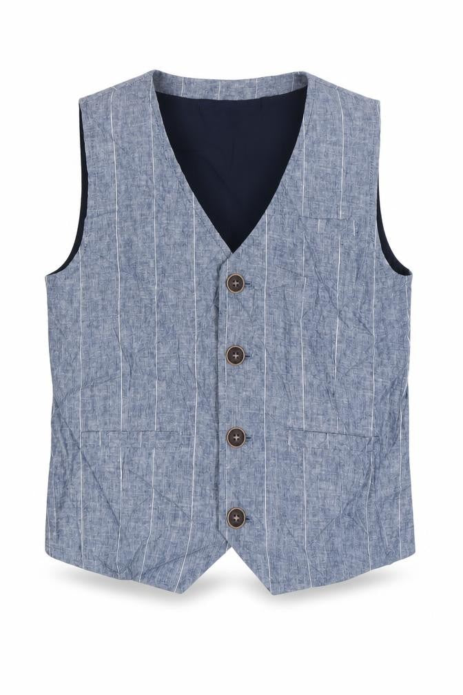 Front view of Next boys’ grey jacket waistcoat, size 4-5, years button