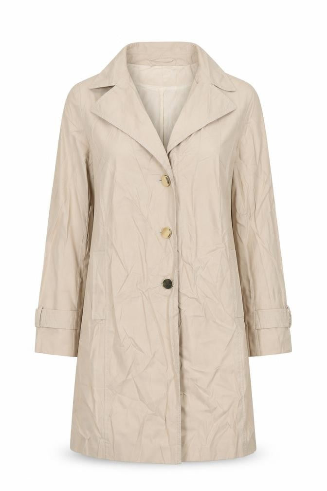 Front view of Dorothy Perkins women’s beige trench coat coat, size UK 8, button