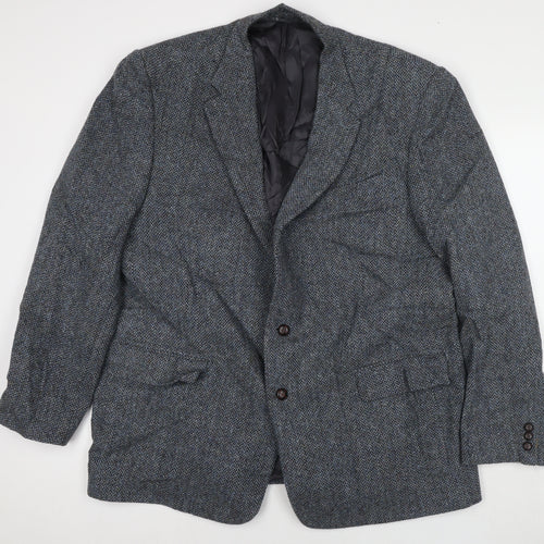 Harris Tweed Mens Grey Wool Jacket Suit Jacket Size 48 Regular