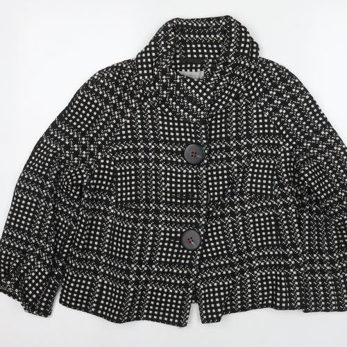Marks and Spencer Womens Black Check Pea Coat Coat Size 12 Button