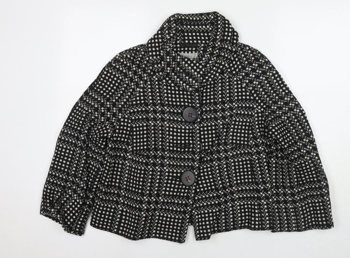 Marks and Spencer Womens Black Check Pea Coat Coat Size 12 Button