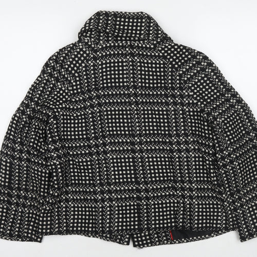 Marks and Spencer Womens Black Check Pea Coat Coat Size 12 Button