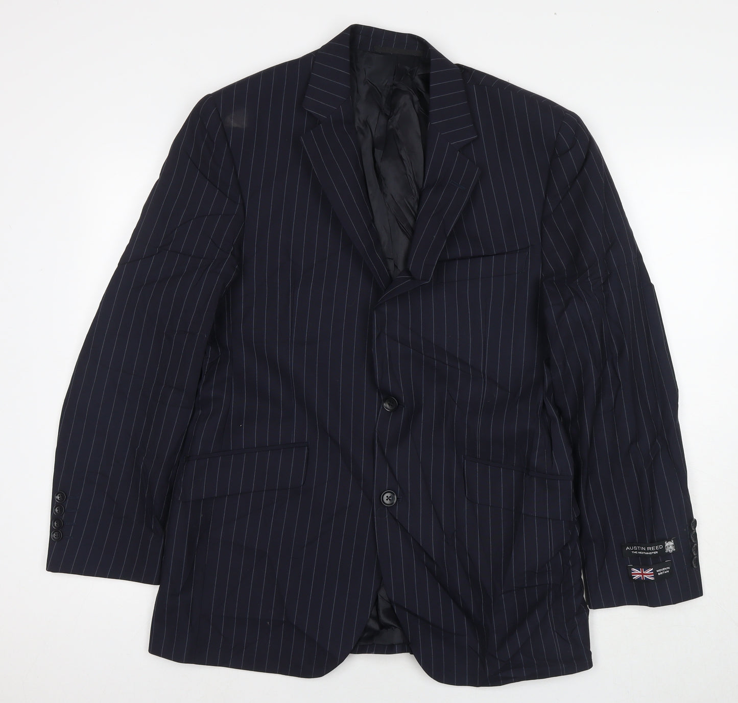 Austin Reed Mens Blue Striped Wool Jacket Suit Jacket Size 40 Regular