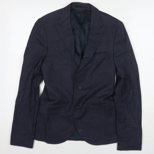 Topman Mens Blue Polyester Jacket Suit Jacket Size 34 Regular
