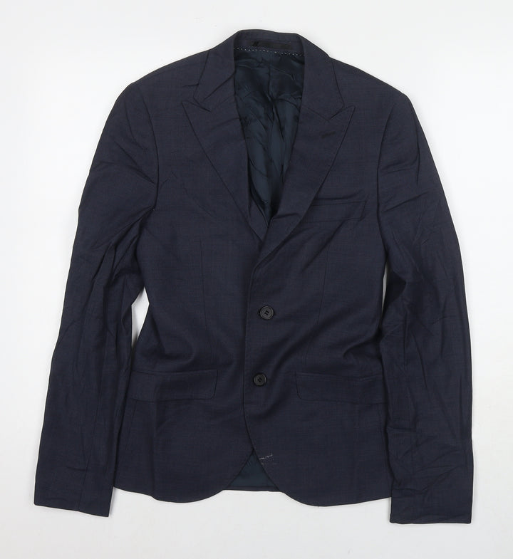 Topman Mens Blue Polyester Jacket Suit Jacket Size 34 Regular