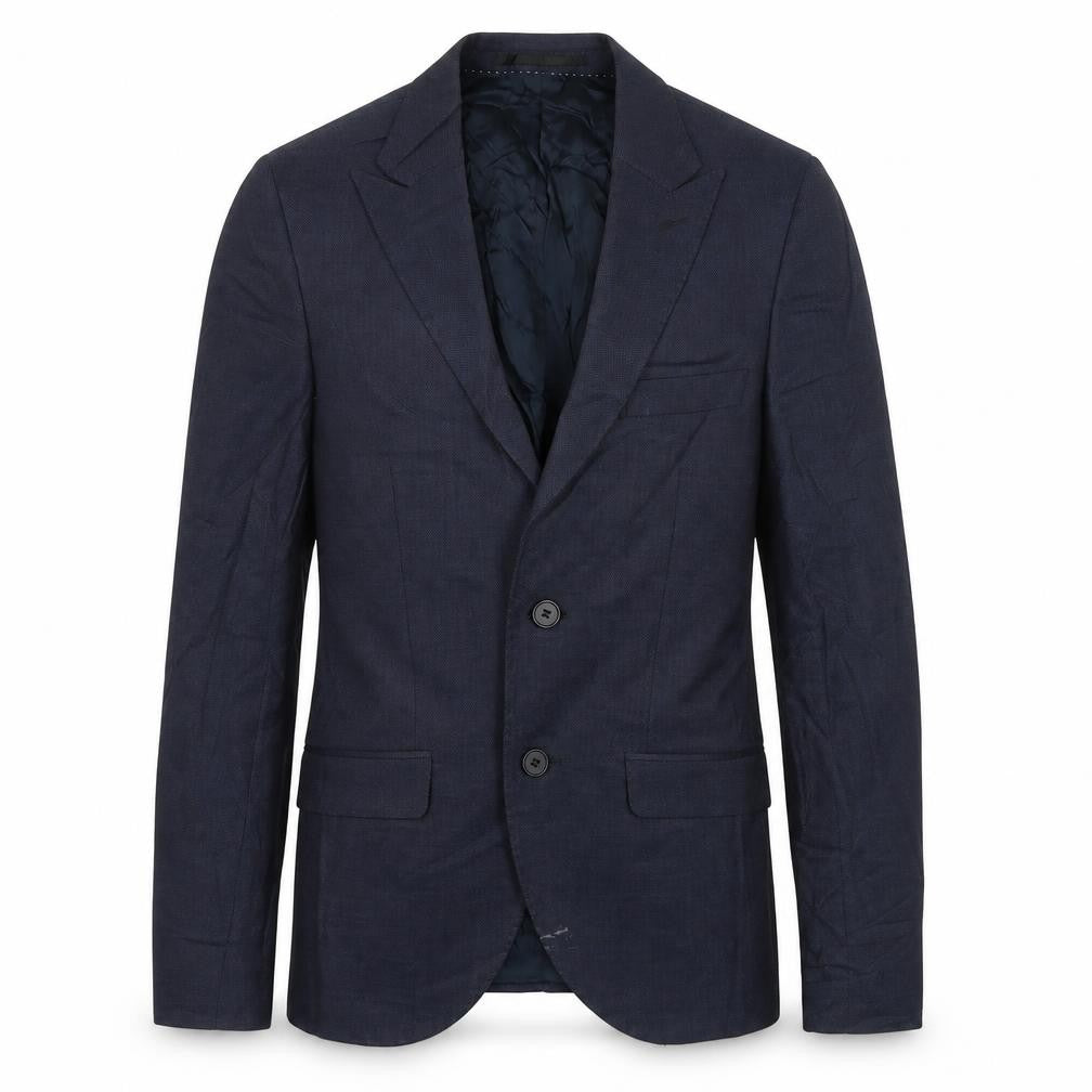 Front view of Topman men’s blue polyester jacket suit jacket, size 34, regular