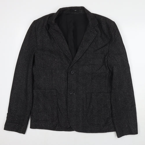 Bellfield Mens Black Jacket Blazer Size L Button