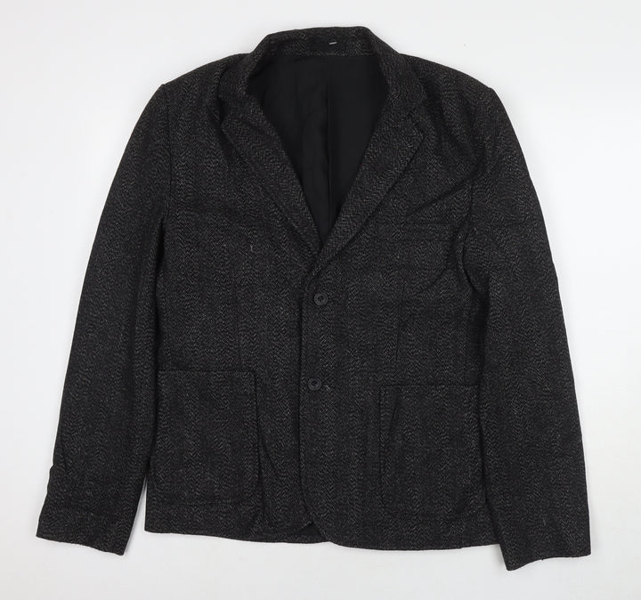 Bellfield Mens Black Jacket Blazer Size L Button