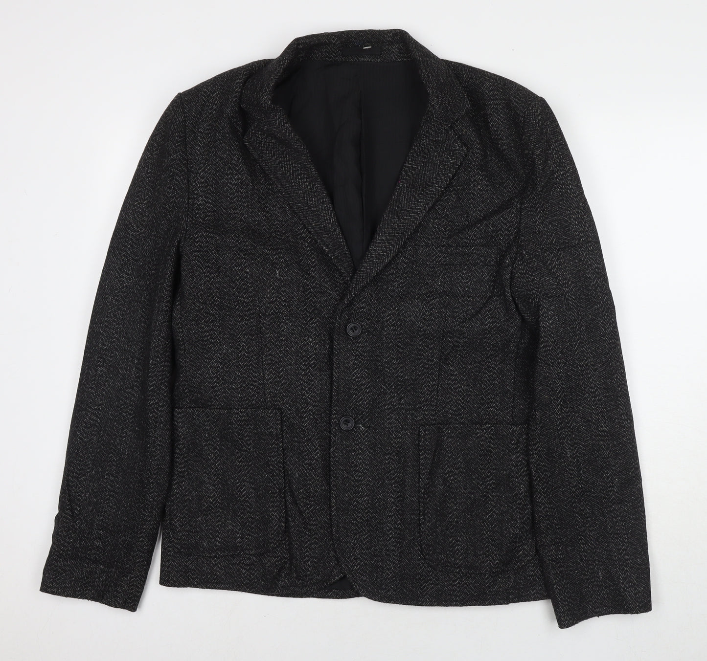 Bellfield Mens Black Jacket Blazer Size L Button