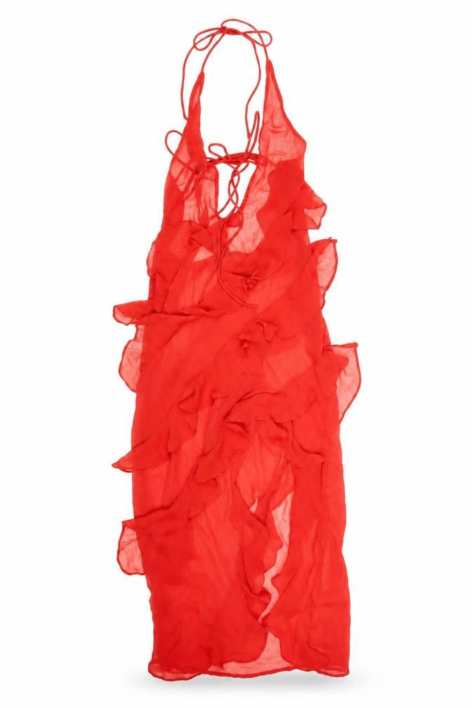 Front view of As You women’s red polyester a-line, size UK 8, halter tie
