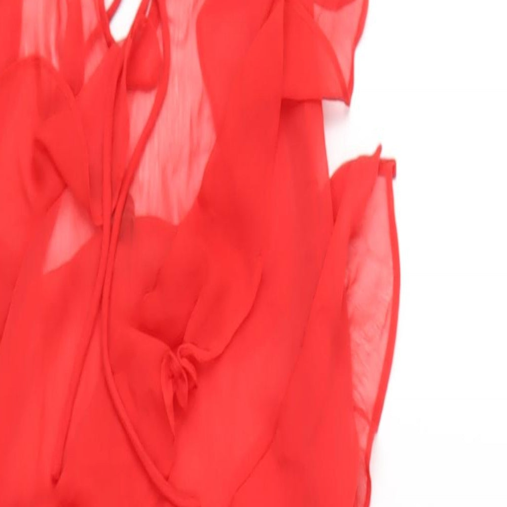 As You Womens Red Polyester A-Line Size 8 Halter Tie