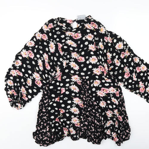 ASOS Womens Black Floral Viscose A-Line Size 10 Round Neck Button