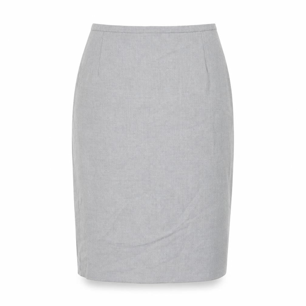 Front view of Marks & Spencer women’s grey polyester straight & pencil skirt, size UK 10, zip