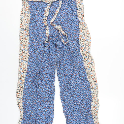 M&Co Womens Blue Floral Viscose Capri Trousers Size 12 L25 in Regular