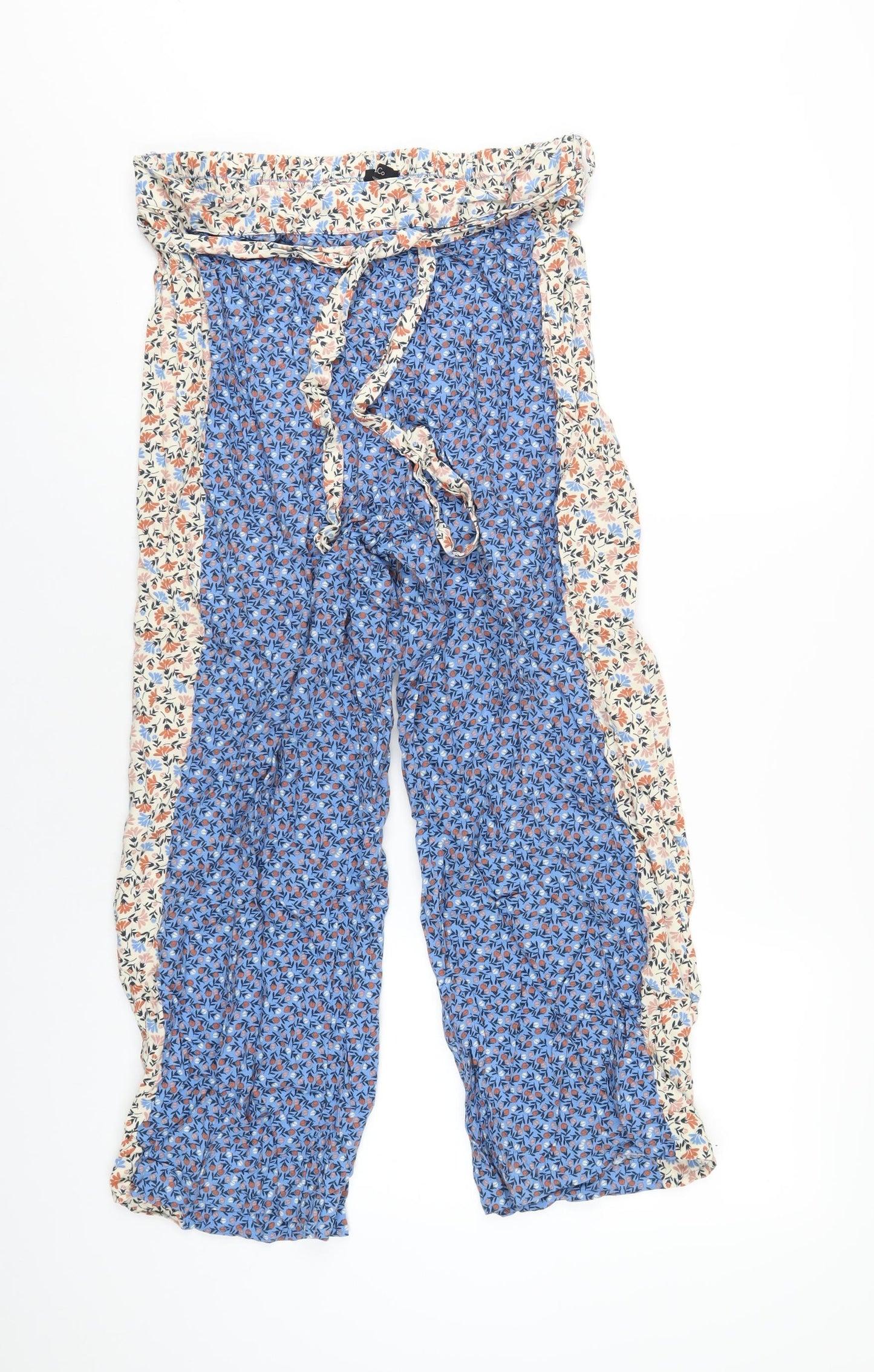 M&Co Womens Blue Floral Viscose Capri Trousers Size 12 L25 in Regular