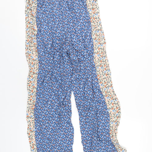 M&Co Womens Blue Floral Viscose Capri Trousers Size 12 L25 in Regular