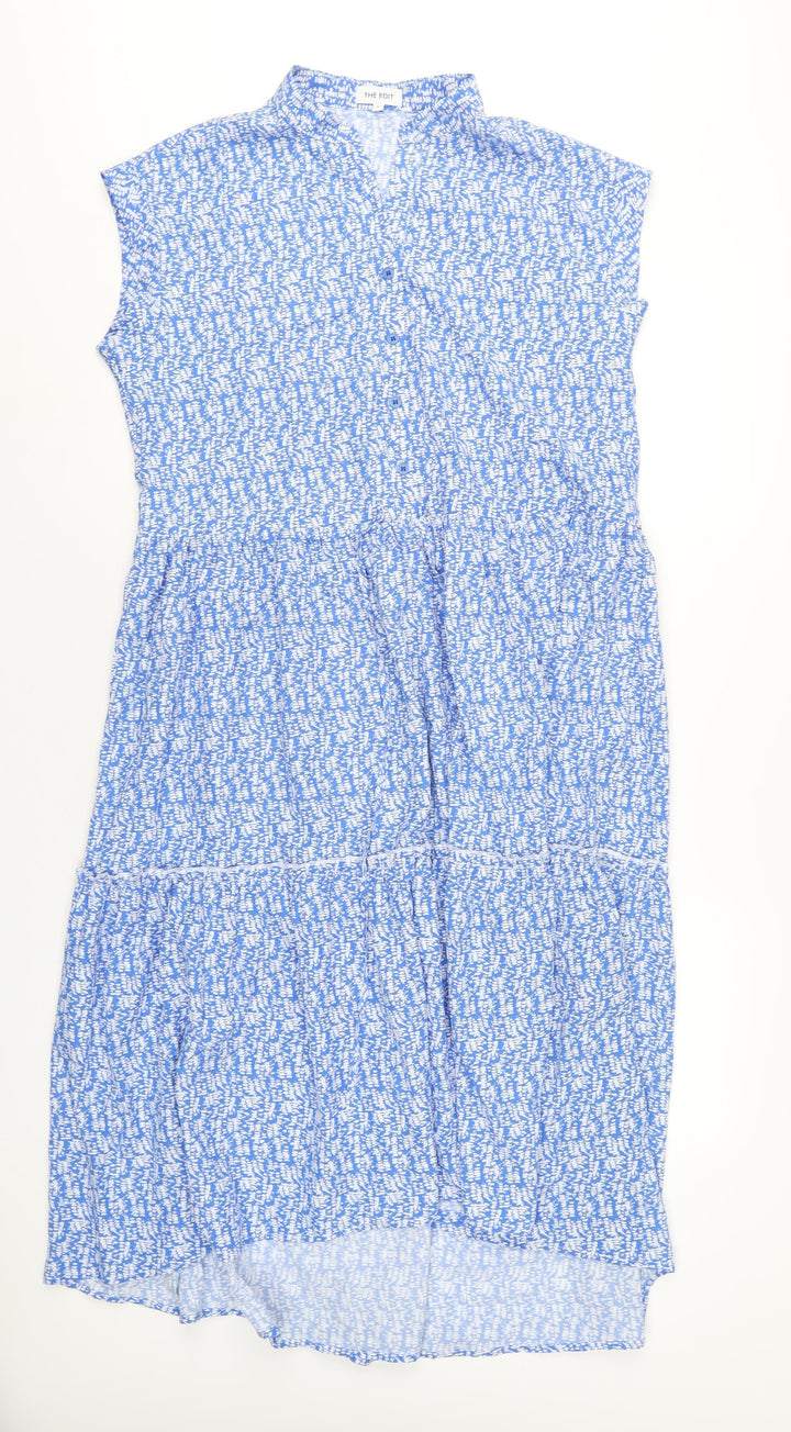 The Edit Womens Blue Floral Polyester A-Line Size L V-Neck Pullover