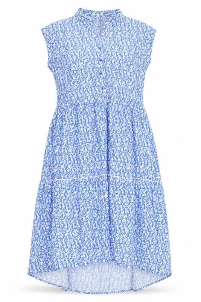 Front view of The Edit women’s blue floral polyester a-line, size L, v-neck pullover