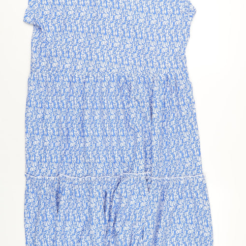 The Edit Womens Blue Floral Polyester A-Line Size L V-Neck Pullover