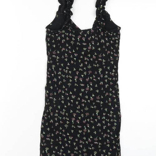 Miss Selfridge Womens Black Floral Viscose Bodycon Size 6 V-Neck Pullover