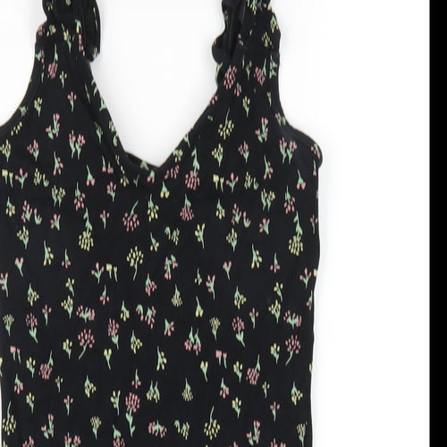 Miss Selfridge Womens Black Floral Viscose Bodycon Size 6 V-Neck Pullover