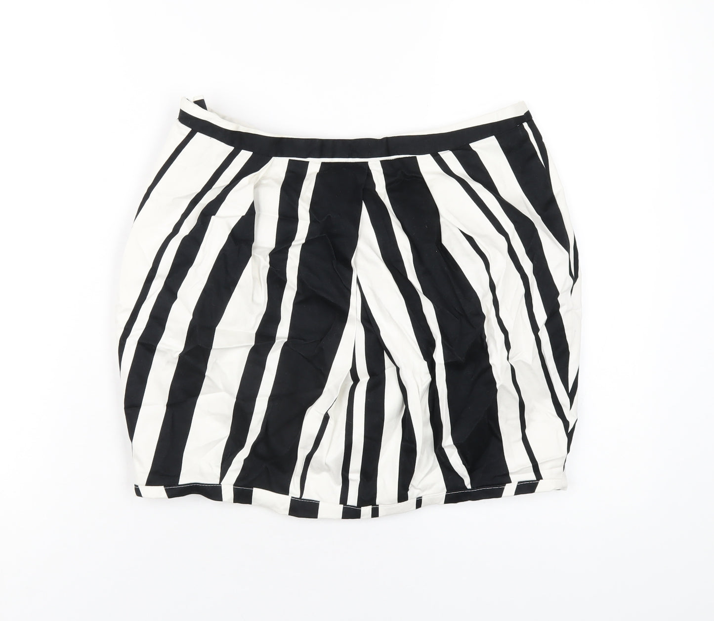 ASOS Womens Black Striped Cotton Mini Skirt Size 12 Zip