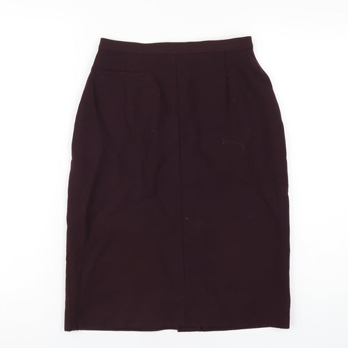 Marks and Spencer Womens Purple Wool Straight & Pencil Skirt Size 8 Zip