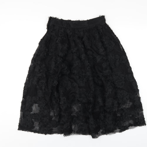 H&M Womens Black Polyester A-Line Skirt Size 6 Zip