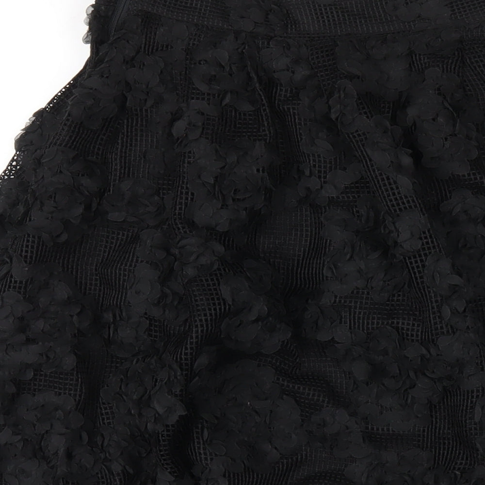 H&M Womens Black Polyester A-Line Skirt Size 6 Zip