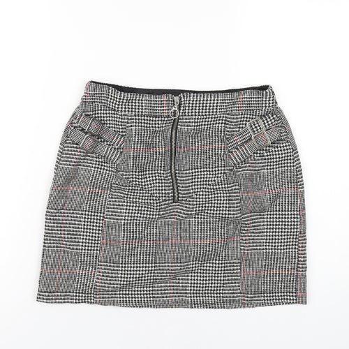 Topshop Womens Black Plaid Acrylic Mini Skirt Size 10 Zip