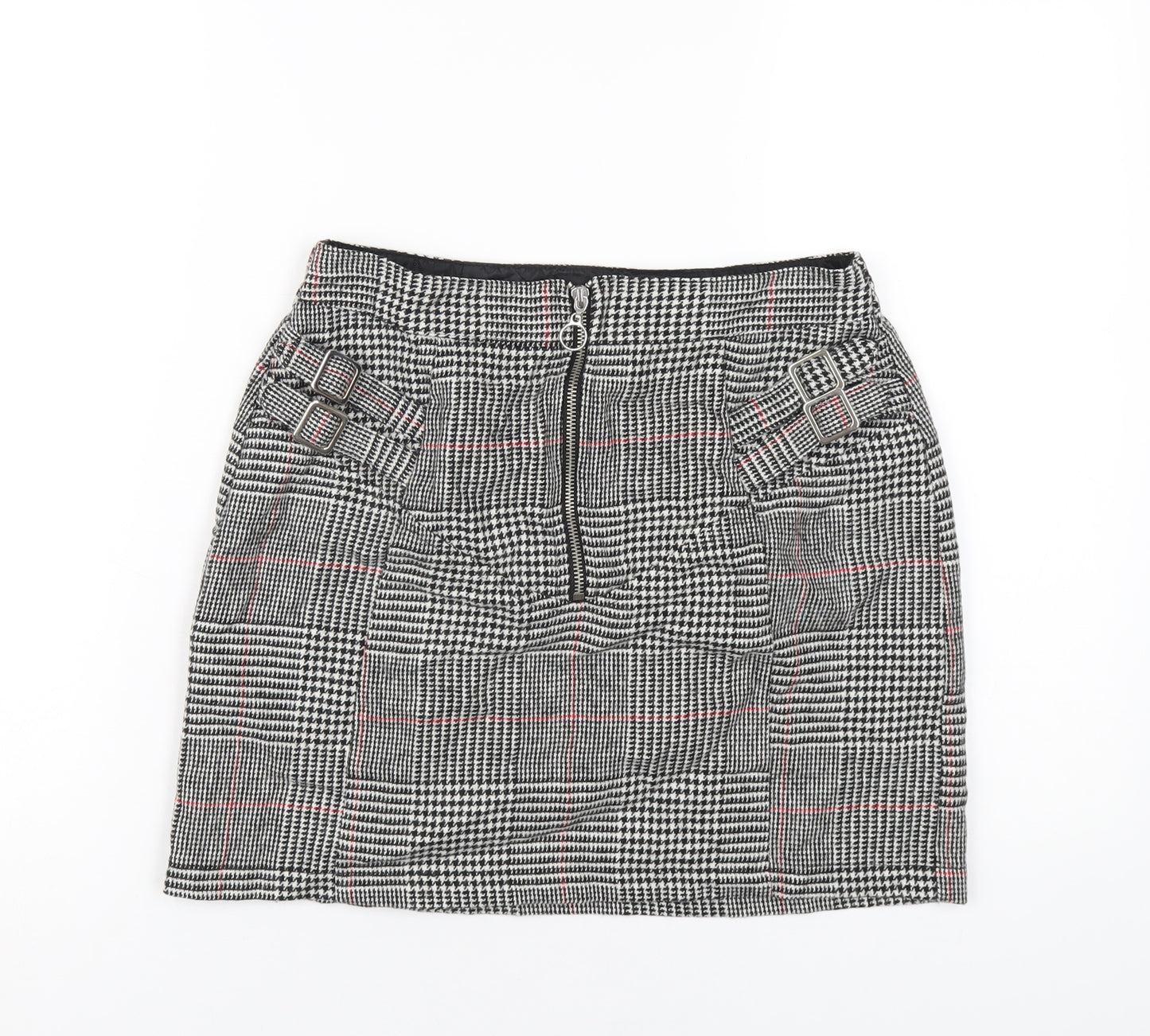 Topshop Womens Black Plaid Acrylic Mini Skirt Size 10 Zip